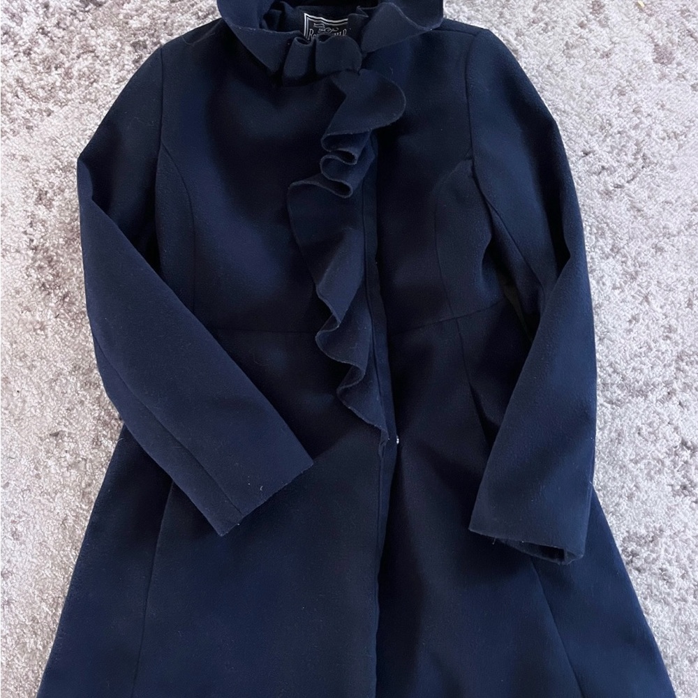 Rothschild Navy Pea Coat with Ruffle Detail